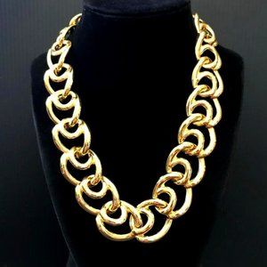 Gold-Tone Large Linked Flat Swirl Rings Necklace